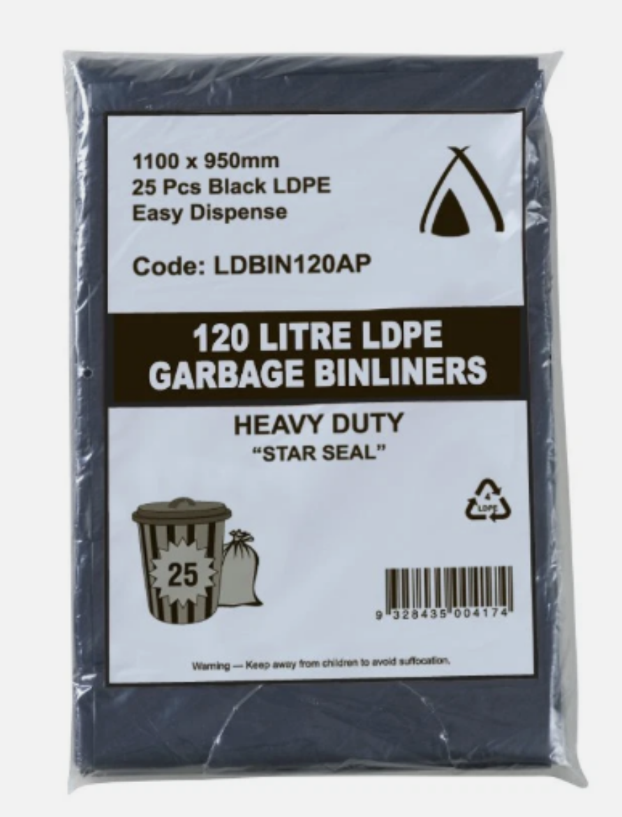 Picture of BIN LINER 120LTR BLACK LDPE 100/CTN