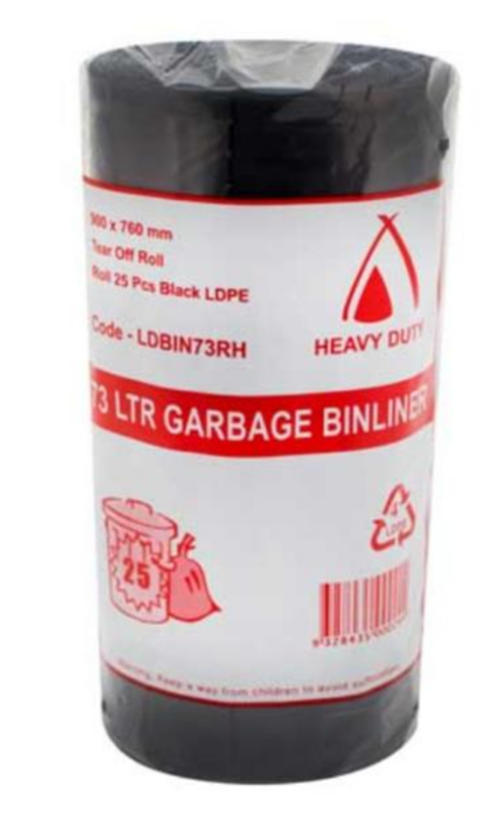 Picture of BIN LINER 73LTR BLACK HEAVY DUTY ROLL 25/ROLL