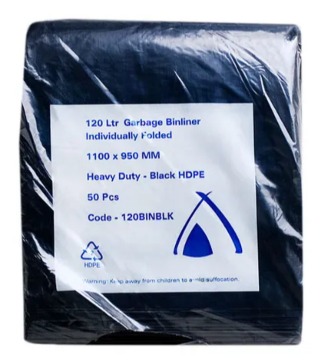 Picture of BIN LINER 120LTR HEAVY DUTY BLACK FLAT 200/CTN
