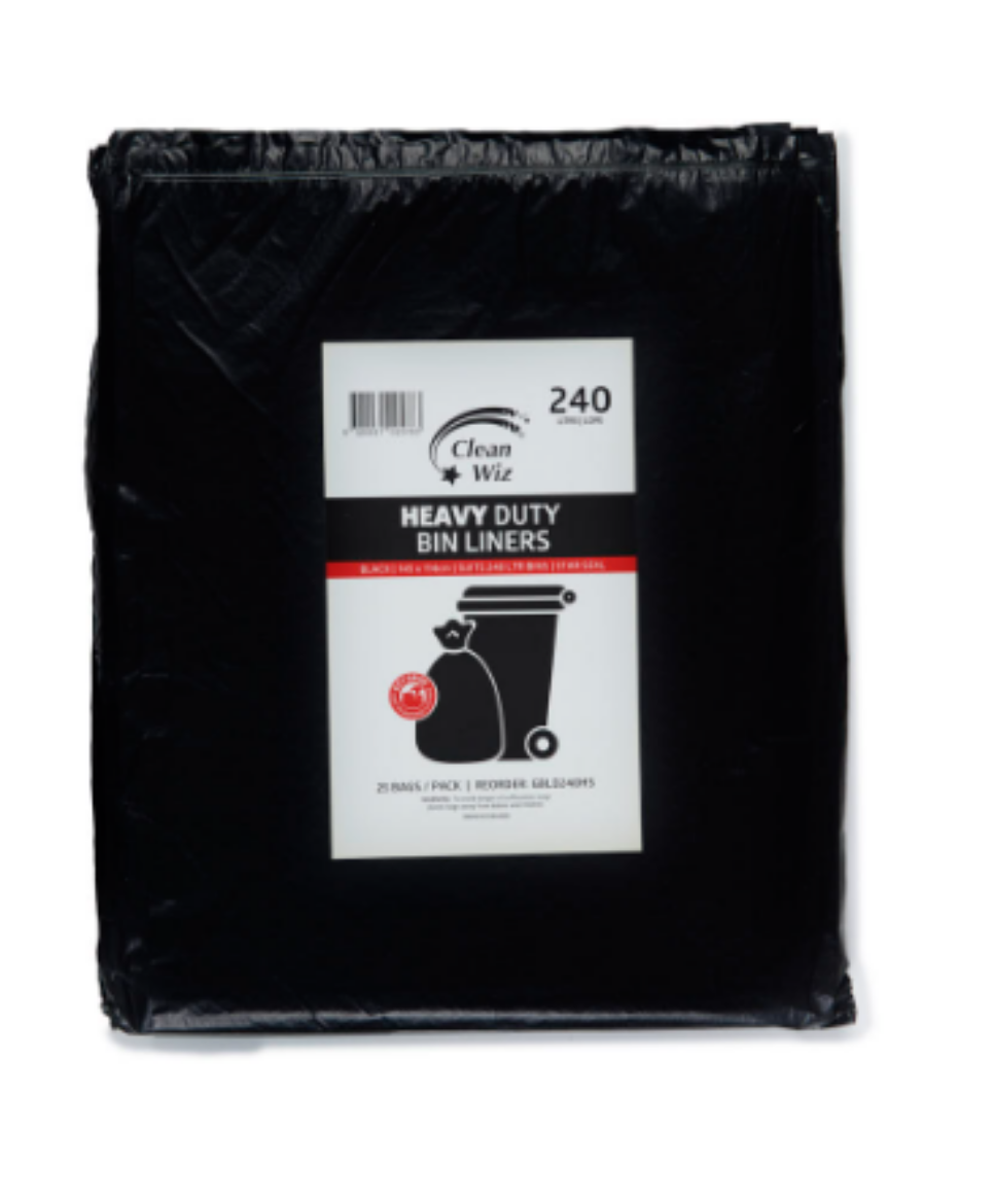 Picture of BIN LINER 240LTR HEAVY DUTY WIZZ  - BLACK 200/CTN