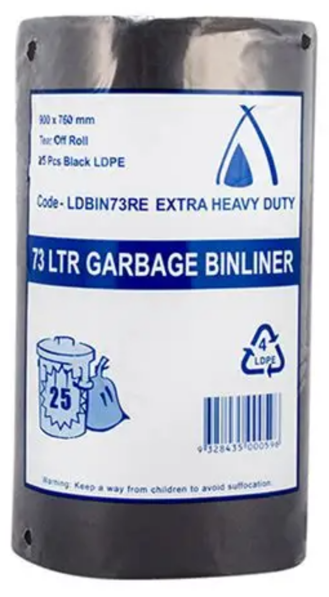 Picture of BIN LINER 73LTR BLACK ROLL EXTRA HEAVY DUTY LDPE 900x760mm 250/CTN