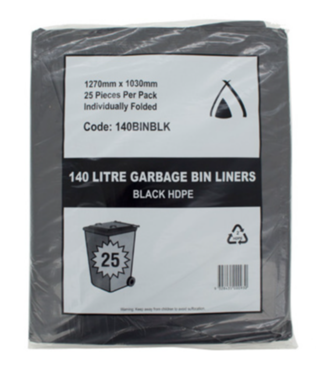 Picture of BIN LINER 140LTR HEAVY DUTY BLACK 200/CTN