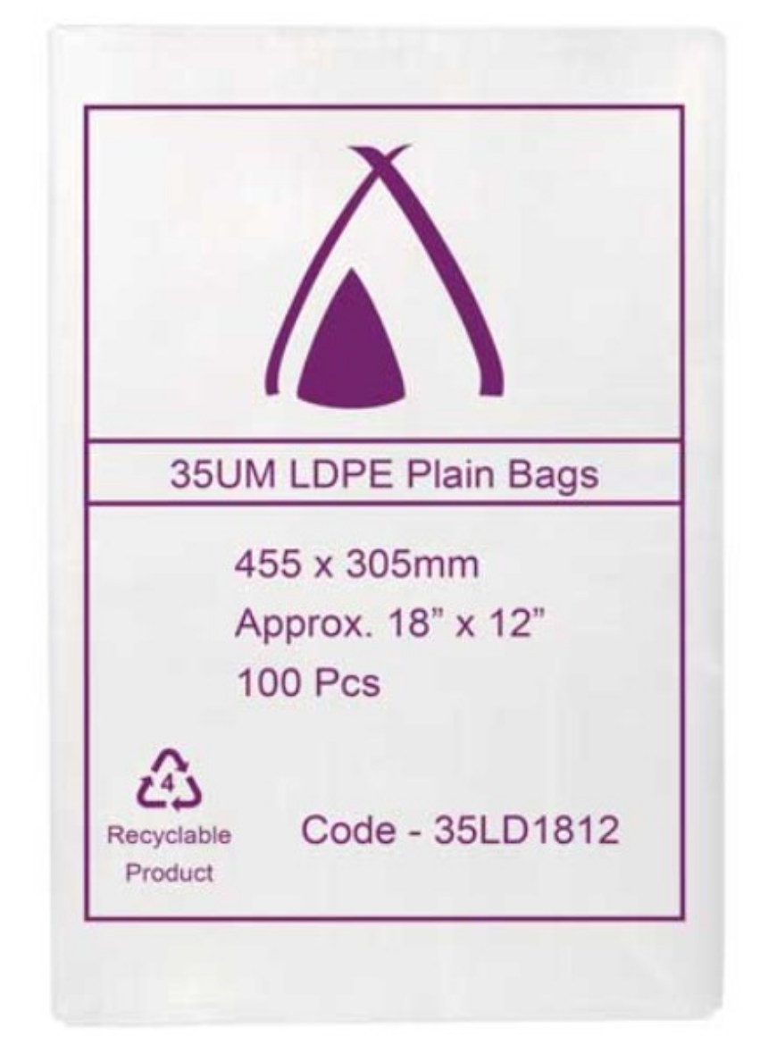 Picture of BAG, PLASTIC 455x305 (18x12") 35um LDPE 100/PACK