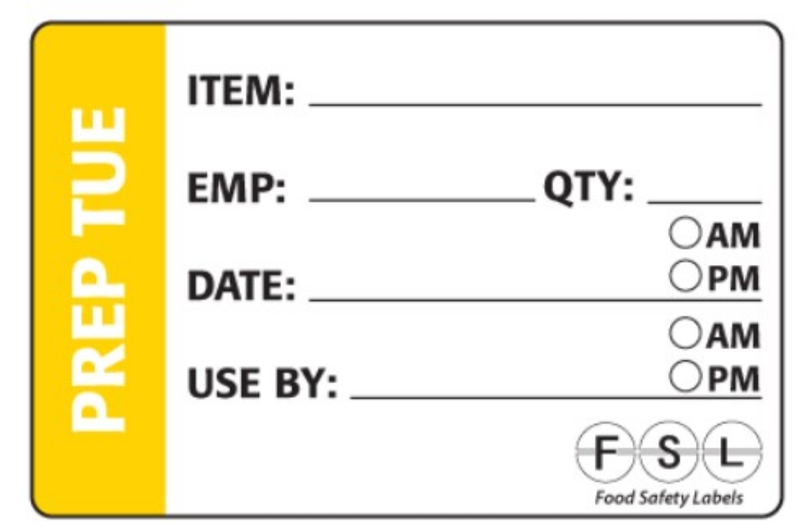 Picture of FOOD LABEL, TUESDAY PREP YELLOW 73x48mm 250/ROLL