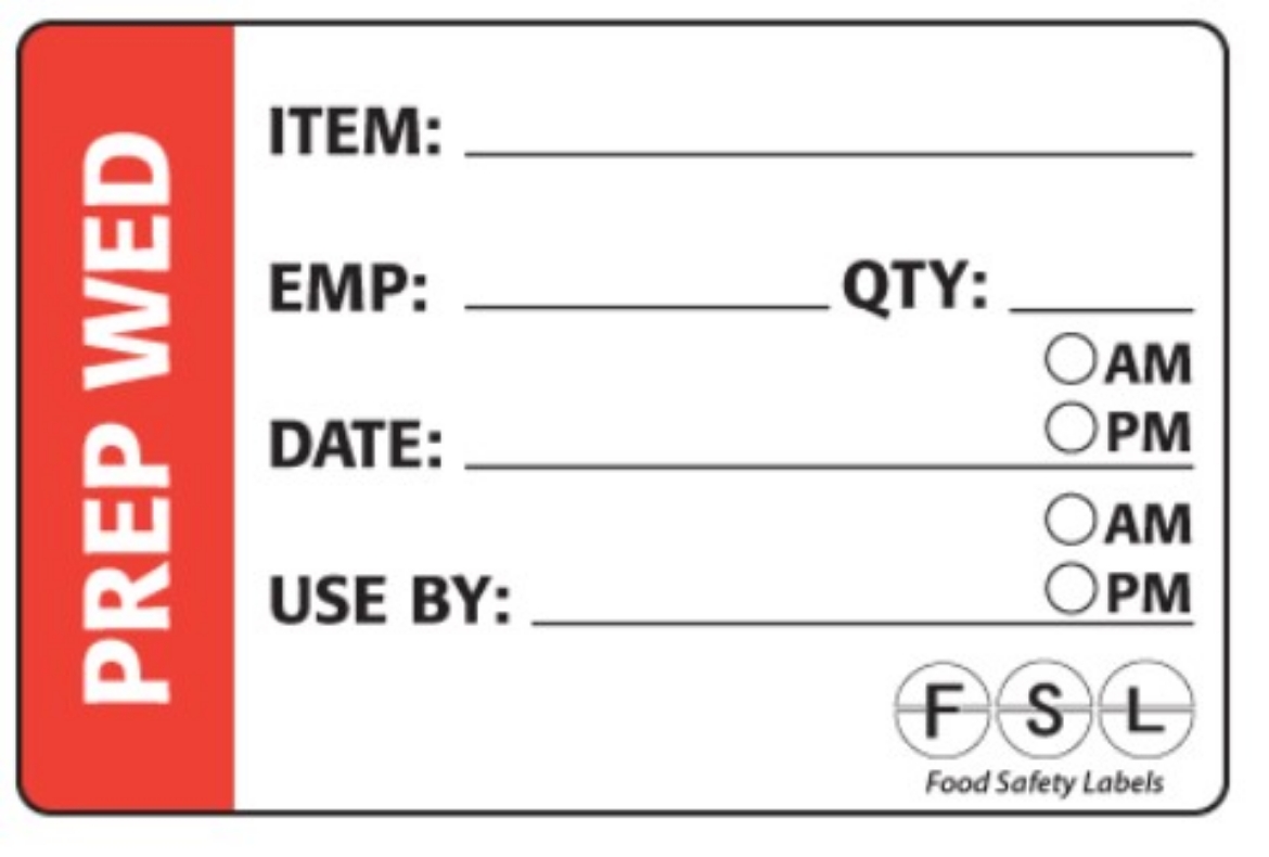 Picture of FOOD LABEL, WEDNESDAY PREP RED 73x48mm 250/ROLL