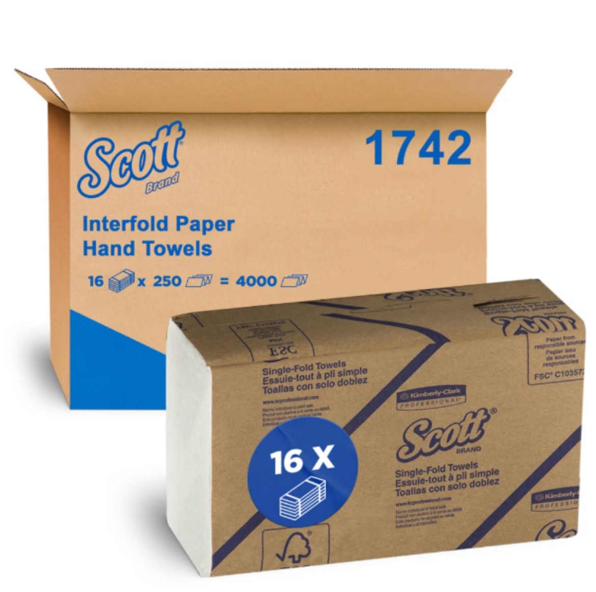 Picture of SCOTT INTERFOLD TOWEL WHITE 26.5CMX23.5CM 250/PKT CTN16