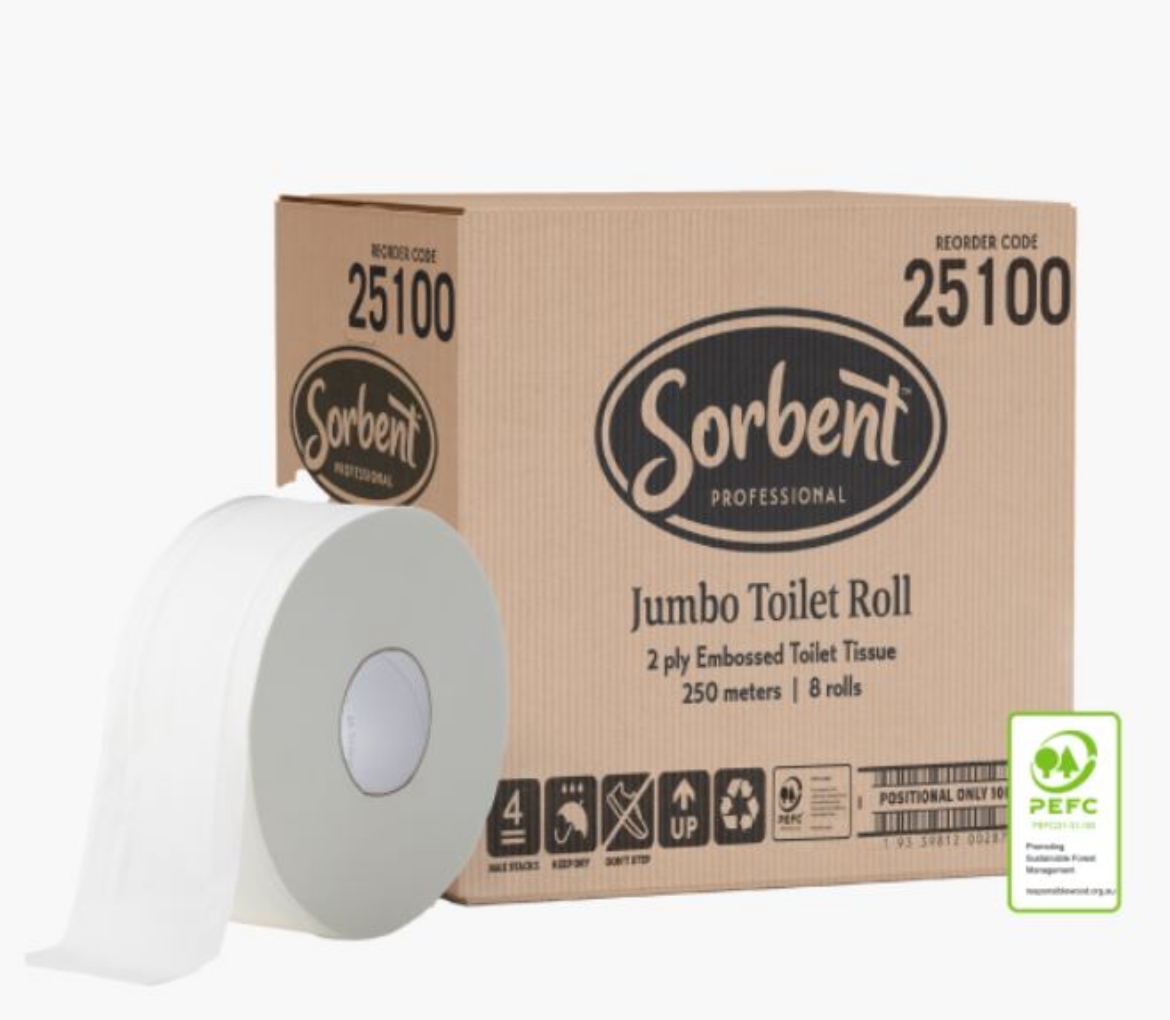 Picture of SORBENT PROFESSIONAL JUMBO TOILET TISSUE 2PLY 250M CTN