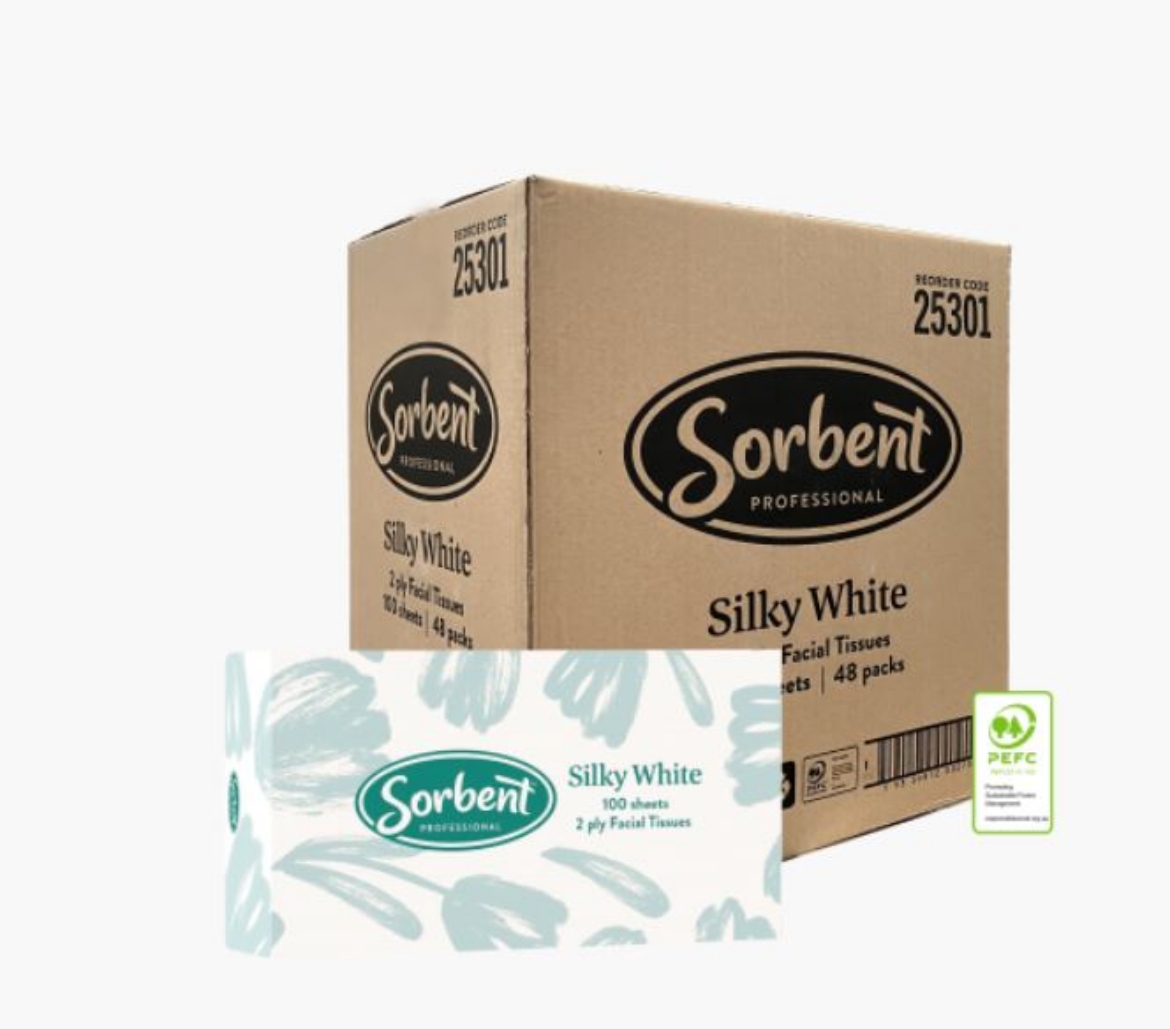 Picture of SORBENT PROFESSIONAL SILKY WHITE FACIAL TISSUE 2PLY 100SH CTN48