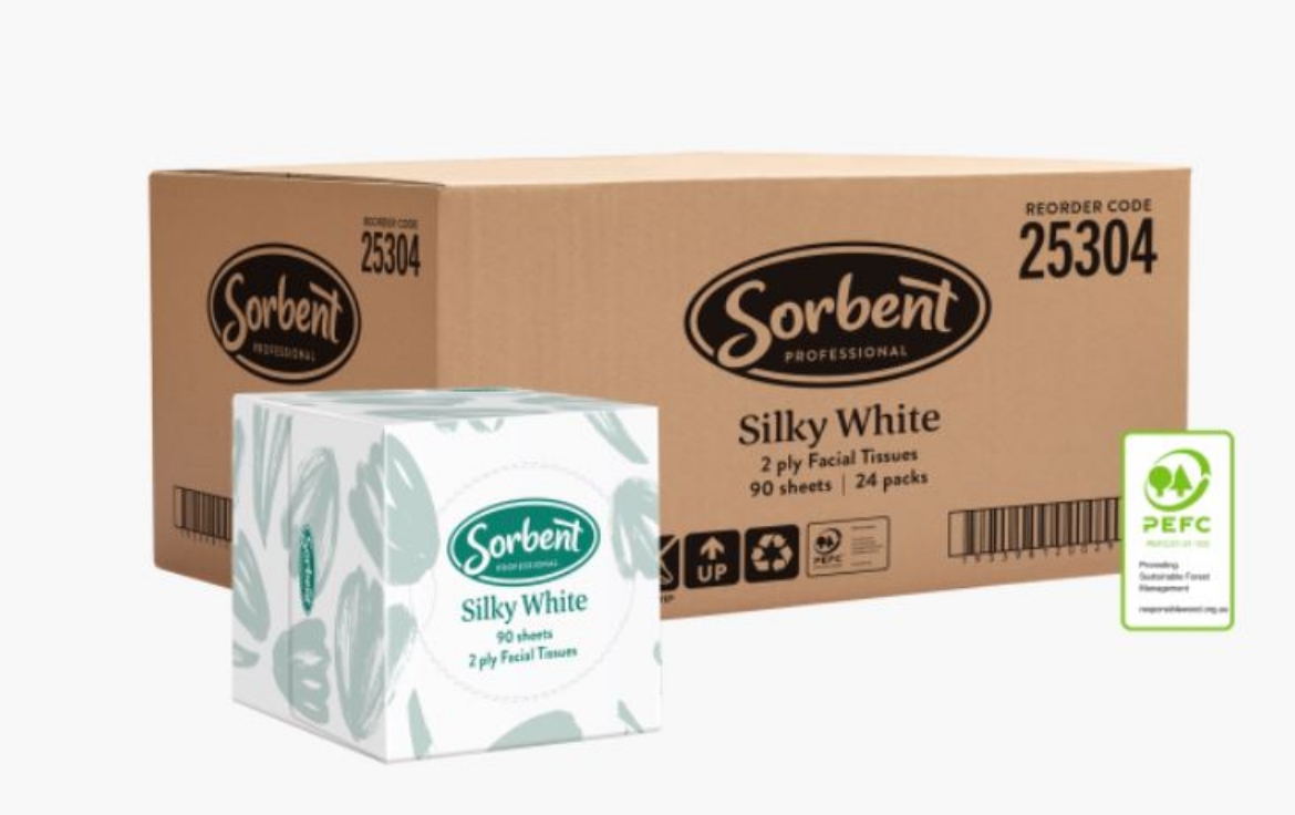 Picture of SORBENT PROFESSIONAL SILKY WHITE FACIAL TISSUE 2PLY 90SH CUBE CTN24