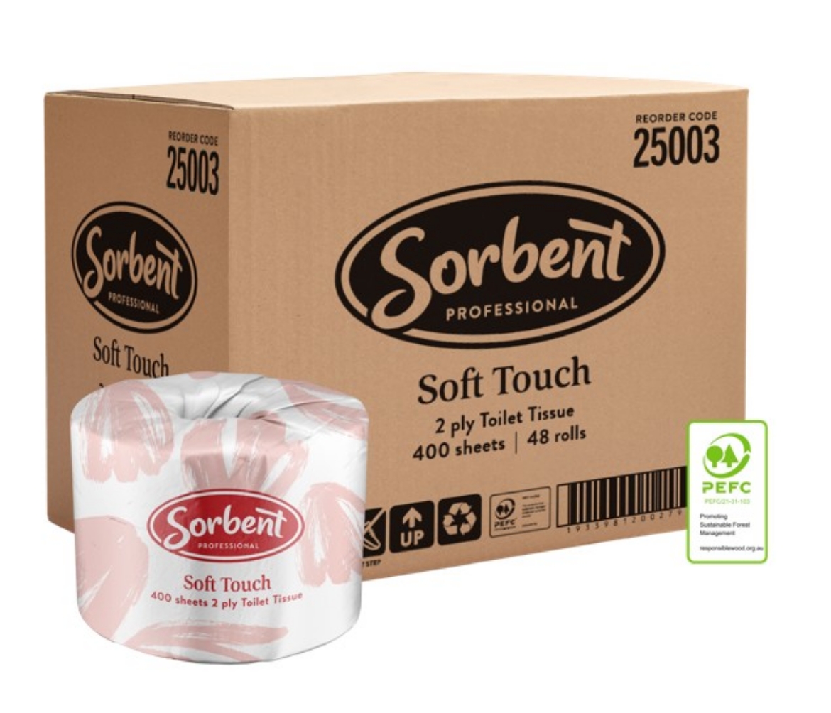 Picture of SORBENT PROFESSIONAL SOFT TOUCH TOILET TISSUE 2 PLY 400SH CTN48