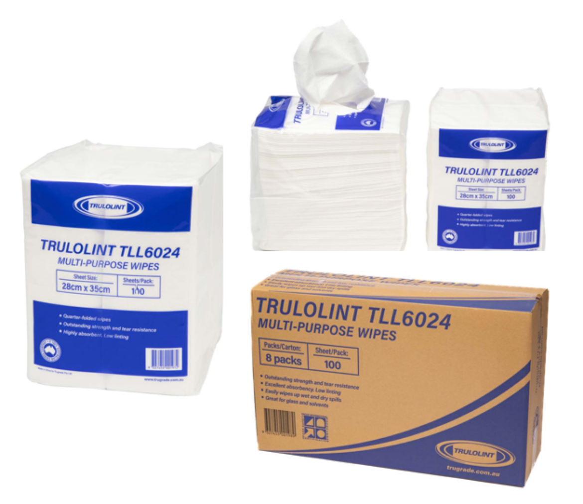 Picture of TRULOLINT QTR FOLD WIPES 28CM x 35CM 100 WIPES/PACK 8 PACKS/CTN